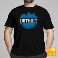 Detroit Skyline Football Fanatic Vintage Graphic T-Shirt: Ideal Gift for Him & Her, Football Fans - Retro Style Game Day Shirt - Black, Plus Size