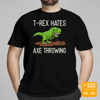 Dinosaur Lumberjack Shirt - Gifts for Loggers, Carpenters, Axe Throwers - Logging Outfit, Clothes - Funny T-Rex Hates Axe Throwing Tee - Black, Plus Size