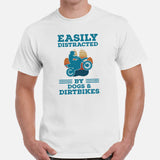 Dirt Motorcycle Gear - Dirt Bike Attire - Gifts for Motorbike Riders, Dog Lovers - Funny Easily Distracted By Dogs And Dirt Bike Tee - White, Men