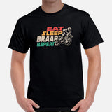 Dirt Motorcycle Gear - Dirt Bike Riding Attire, Clothes - Gifts for Motorbike Riders - Biker Outfits - Retro Eat Sleep Braap Repeat Tee - Black, Men