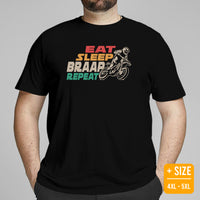 Dirt Motorcycle Gear - Dirt Bike Riding Attire, Clothes - Gifts for Motorbike Riders - Biker Outfits - Retro Eat Sleep Braap Repeat Tee - Black, Plus Size