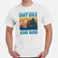 Dirt Motorcycle Gear - Dirt Bike Riding Attire, Clothes - Gifts for Motorbike Riders - Funny All I Care About Is Dirt Bike And Beer Tee - White, Men