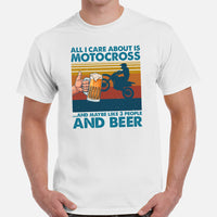 Dirt Motorcycle Gear - Dirt Bike Riding Attire, Clothes - Gifts for Motorbike Riders - Funny All I Care About Is Motocross And Beer Tee - White, Men