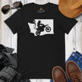 Dirt Motorcycle Gear - Patriotic Dirt Bike Attire - Gifts for Motorbike Riders - Biker Outfits - Retro Dirt Bike Washington Map Tee - Black