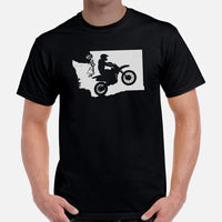 Dirt Motorcycle Gear - Patriotic Dirt Bike Attire - Gifts for Motorbike Riders - Biker Outfits - Retro Dirt Bike Washington Map Tee - Black, Men