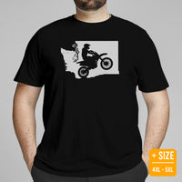 Dirt Motorcycle Gear - Patriotic Dirt Bike Attire - Gifts for Motorbike Riders - Biker Outfits - Retro Dirt Bike Washington Map Tee - Black, Plus Size