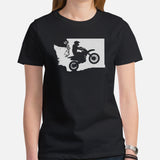 Dirt Motorcycle Gear - Patriotic Dirt Bike Attire - Gifts for Motorbike Riders - Biker Outfits - Retro Dirt Bike Washington Map Tee - Black, Women