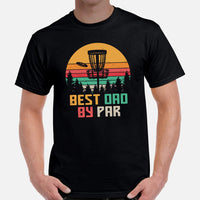 Disk Golf Basket Themed T-Shirt - Frisbee Golf Apparel & Attire - Bday, Father's Day Gift for Disc Golfer - Retro Best Dad By Par Shirt - Black, Men