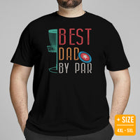Disk Golf Basket Themed T-Shirt - Frisbee Golf Apparel & Attire - Bday, Father's Day Gift for Disc Golfer - Retro Best Dad By Par Tee - Black, Plus Size