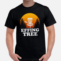 Disk Golf Basket Themed T-Shirt - Frisbee Golf Attire & Apparel - Gift Ideas for Disc Golfers - Funny Effing Tree Retro Sunset T-Shirt - Black, Men
