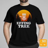 Disk Golf Basket Themed T-Shirt - Frisbee Golf Attire & Apparel - Gift Ideas for Disc Golfers - Funny Effing Tree Retro Sunset T-Shirt - Black, Plus Size