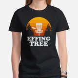 Disk Golf Basket Themed T-Shirt - Frisbee Golf Attire & Apparel - Gift Ideas for Disc Golfers - Funny Effing Tree Retro Sunset T-Shirt - Black, Women