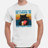 Disk Golf Shirt - Frisbee Golf Attire & Apparrel - Gift Ideas for Disc Golfer, Beer & Cat Lover - Funny I Drink And I Throw Things Tee - White, Men