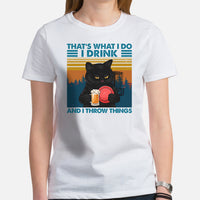 Disk Golf Shirt - Frisbee Golf Attire & Apparrel - Gift Ideas for Disc Golfer, Beer & Cat Lover - Funny I Drink And I Throw Things Tee - White, Women