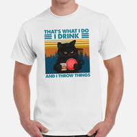 Disk Golf Shirt - Frisbee Golf Attire & Apparrel - Gift Ideas for Disc Golfer, Wine & Cat Lover - Funny I Drink And I Throw Things Tee - White, Men