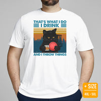 Disk Golf Shirt - Frisbee Golf Attire & Apparrel - Gift Ideas for Disc Golfer, Wine & Cat Lover - Funny I Drink And I Throw Things Tee - White, Plus Size