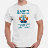 Disk Golf Shirt - Frisbee Golf Attire - Gift Ideas for Disc Golfer & Dog Lover - Funny Easily Distracted By Dogs And Disc Golf Tee - White, Men