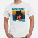 Disk Golf Shirt - Frisbee Golf Attire - Gift Ideas for Disc Golfers & Cat Lovers - Funny Disc Golf & Coffee Because Murder Is Wrong Tee - White, Men