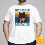 Disk Golf Shirt - Frisbee Golf Attire - Gift Ideas for Disc Golfers & Cat Lovers - Funny Disc Golf & Coffee Because Murder Is Wrong Tee - White, Plus Size