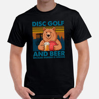 Disk Golf T-Shirt - Frisbee Golf Attire - Gift Ideas for Disc Golfers, Beer Lovers - Funny Disc Golf & Beer Because Murder Is Wrong Tee - Black, Men