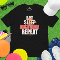 Disk Golf Shirt - Gift for Disc Golfer - Disc Golf Apparel & Attire - Disc Golf Shirt - Disk Golf Gifts - Eat Sleep Disc Golf Repeat Shirt - Black