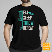 Disk Golf Shirt - Gift for Disc Golfer - Disc Golf Apparel & Attire - Disc Golf T-Shirt - Disk Golf Gifts - Eat Sleep Throw Repeat T-Shirt - Black, Plus Size