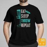 Disk Golf T-Shirt - Ultimate & Frisbee Golf Attire & Apparel - Gift Ideas for Disc Golfers - Vintage Eat Sleep Throw Repeat T-Shirt - Black, Plus Size