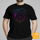 DnD & RPG Games Artistic T-Shirt - Gaming Gift Ideas for Him & Her, Typical Gamers & Cat Lovers - Celestial Cat & DnD Dice Shirt  - Black, Plus Size