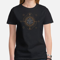 DnD & RPG Games T-Shirt - Christmas Gaming Gift Ideas for Her, Typical Gamers & Tarot Lovers - Artistic Geometric D&D Dice Shirt - Black, Women