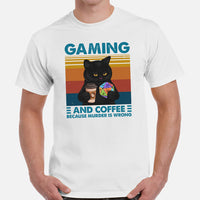DnD & RPG Games T-Shirt - Gaming Gift for Him & Her, Typical Gamers & Coffee Lovers - Gaming And Coffee Because Murder Is Wrong Shirt - White, Men