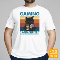DnD & RPG Games T-Shirt - Gaming Gift for Him & Her, Typical Gamers & Coffee Lovers - Gaming And Coffee Because Murder Is Wrong Shirt - White, Plus Size