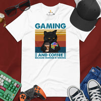 DnD & RPG Games T-Shirt - Gaming Gift for Him & Her, Typical Gamers & Coffee Lovers - Gaming And Coffee Because Murder Is Wrong Shirt - White