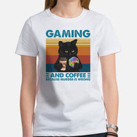 DnD & RPG Games T-Shirt - Gaming Gift for Him & Her, Typical Gamers & Coffee Lovers - Gaming And Coffee Because Murder Is Wrong Shirt - White, Women
