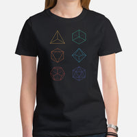 DnD & RPG Games T-Shirt - Gaming Gift for Him & Her, Typical Gamers & Game Lovers - Game Day Shirt - Retro Geometric D&D Dices Shirt - Black, Women