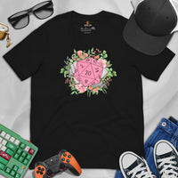 DnD & RPG Games T-Shirt - Gaming Gift Idea for Her, Typical Gamers & Game Lovers - Artistic Floral D&D Dice Cottagecore Aesthetic Shirt - Black