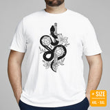 DnD & RPG Games T-Shirt - Gaming Gift Ideas for Him & Her, Typical Gamers & Game Lovers - Artistic Rogue Snake & DnD Dice Shirt - White, Plus Size