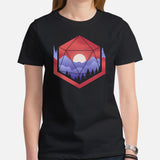 DnD & RPG Games T-Shirt - Xmas Gaming Gift for Him & Her, Typical Gamers & Game Lovers - Retro Upside Down Sunset Inside D&D Dice Shirt - Black, Women
