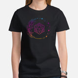 DnD & RPG Games T-Shirt - Xmas Gaming Gift Ideas for Her, Typical Gamers & Game Lovers - Celestial D&D Dice Vaporwave Aesthetic Shirt - Black, Women