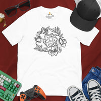 DnD & RPG Games T-Shirt - Xmas Gaming Gift Ideas for Her, Typical Gamers & Game Lovers - Floral D&D Dice Cottagecore Aesthetic Shirt - White