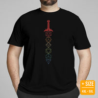 DnD & RPG Games T-Shirt - Xmas Gaming Gift Ideas for Him & Her, Typical Gamers & Game Lovers - Artistic Great Sword D&D Dices Shirt - Black, Plus Size