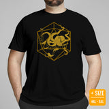 DnD & RPG Games T-Shirt - Xmas Gaming Gift Ideas for Him & Her, Typical Gamers & Game Lovers - Artistic Octopus Hexagon D&D Dice Shirt - Black, Plus Size