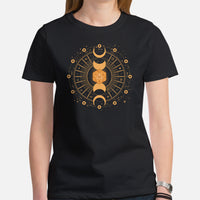 DnD & RPG Games T-Shirt - Xmas Gaming Gift Ideas for Him & Her, Typical Gamers & Tarot Lovers - Moon Phase & DnD Dice Aesthetic Shirt - Black, Women