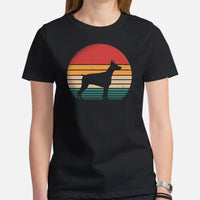Doberman Dog Themed Clothes & Attire - Gifts for Dog Moms, Dads & Lovers - Canine Tee Shirts For Humans - Vintage Sunset T-Shirt - Black, Women