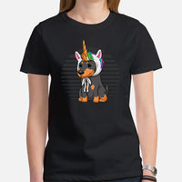 Doberman Dog Themed Clothes - Cute Unicorn Costume T-Shirt - Gifts for Dog Moms, Dads & Lovers - Funny Canine Tee Shirts For Humans - Black, Women