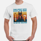 Doberman Dog Themed Clothes - Gifts for Dog Lovers - Canine Tee Shirts For Humans - Time Spent With Dogs & Beer Is Never Wasted T-Shirt - White, Men