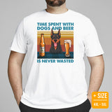 Doberman Dog Themed Clothes - Gifts for Dog Lovers - Canine Tee Shirts For Humans - Time Spent With Dogs & Beer Is Never Wasted T-Shirt - White, Plus Size