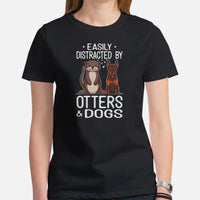 Doberman Dog Themed Clothes - Gifts for Dog Lovers - Funny Canine Tee Shirts For Humans - Easily Distracted By Otters & Dogs T-Shirt - Black, Women