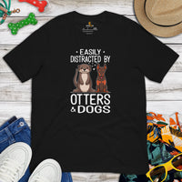Doberman Dog Themed Clothes - Gifts for Dog Lovers - Funny Canine Tee Shirts For Humans - Easily Distracted By Otters & Dogs T-Shirt - Black