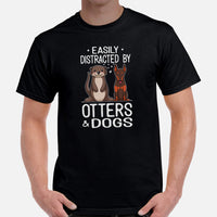 Doberman Dog Themed Clothes - Gifts for Dog Lovers - Funny Canine Tee Shirts For Humans - Easily Distracted By Otters & Dogs T-Shirt - Black, Men