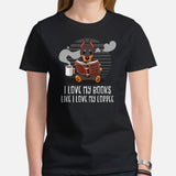 Doberman Dog Themed Clothes - Gifts for Dog Lovers - Funny Canine Tee Shirts For Humans - I Love Books Like I Love My Coffee T-Shirt - Black, Women